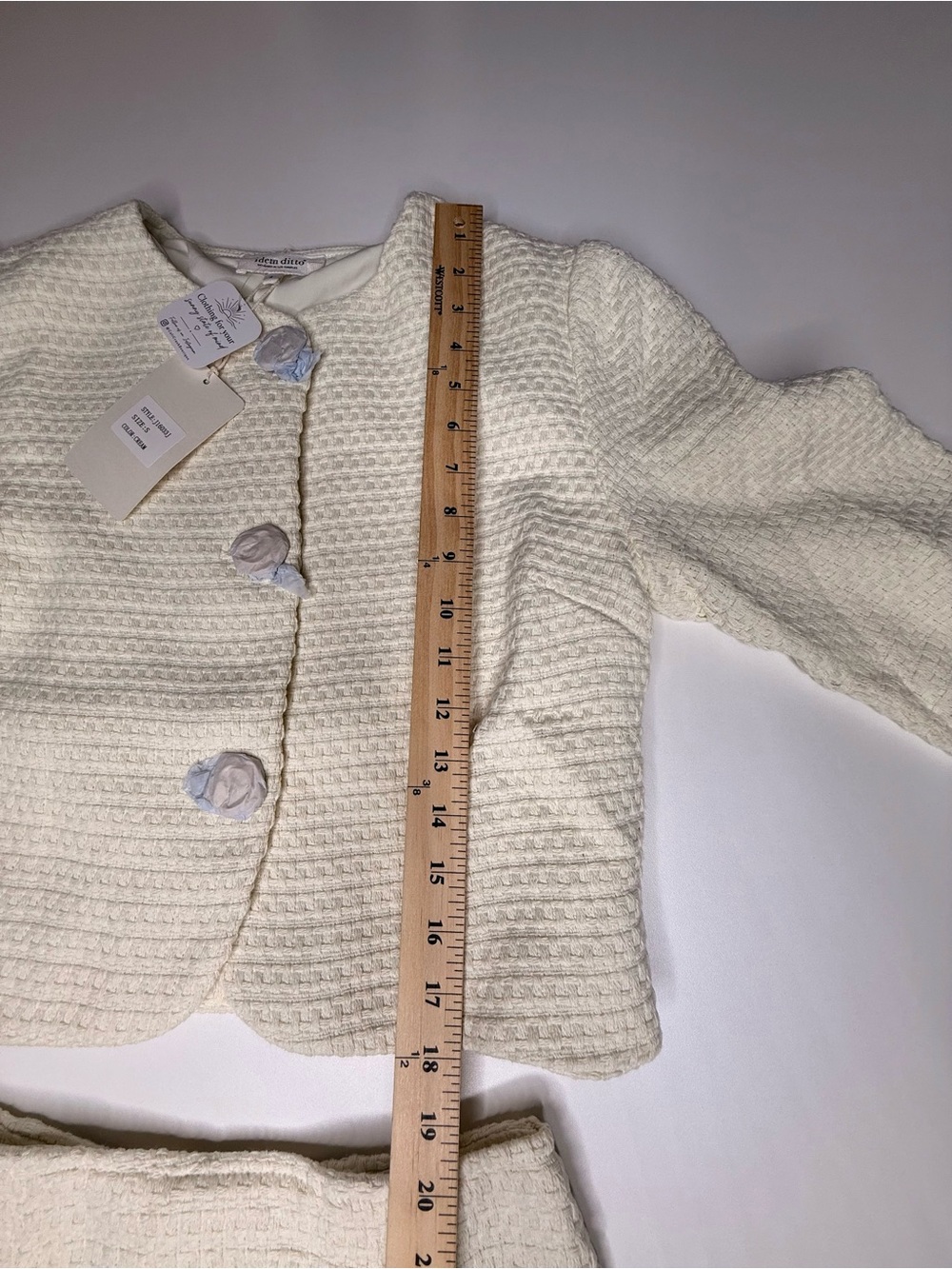 Cream Tweed Pleated Mini Skort and Jacket Set - 732 - Picture 10 of 14